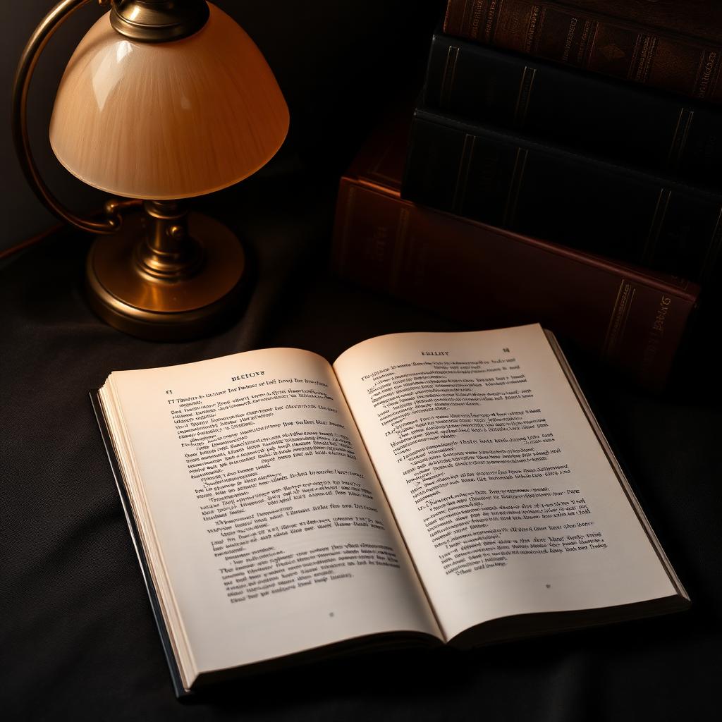 An open book beside a warm reading lamp